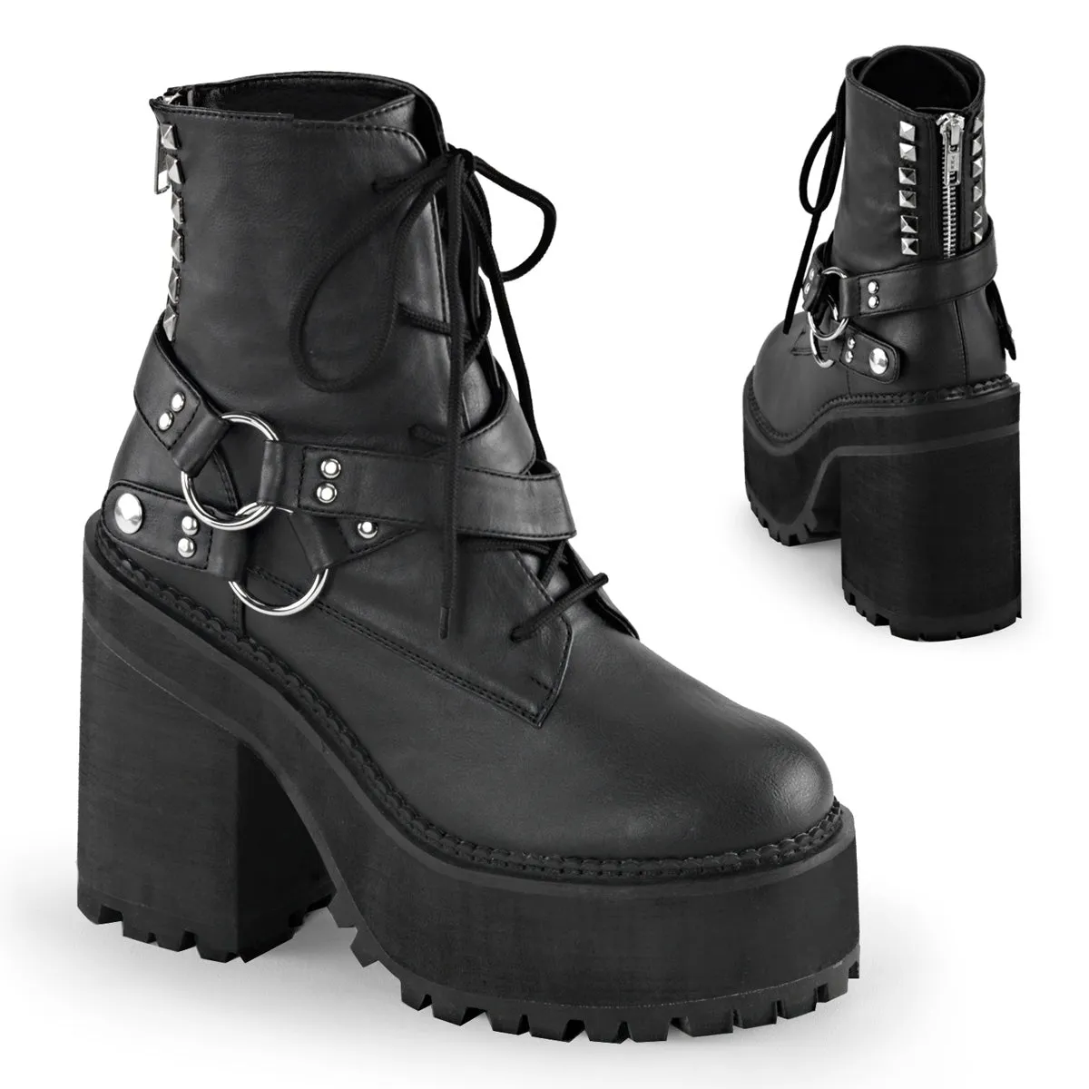 ASSAULT-101 Demoniacult Alternative Footwear Women's Lace Up Black Chunky Ankle Boots