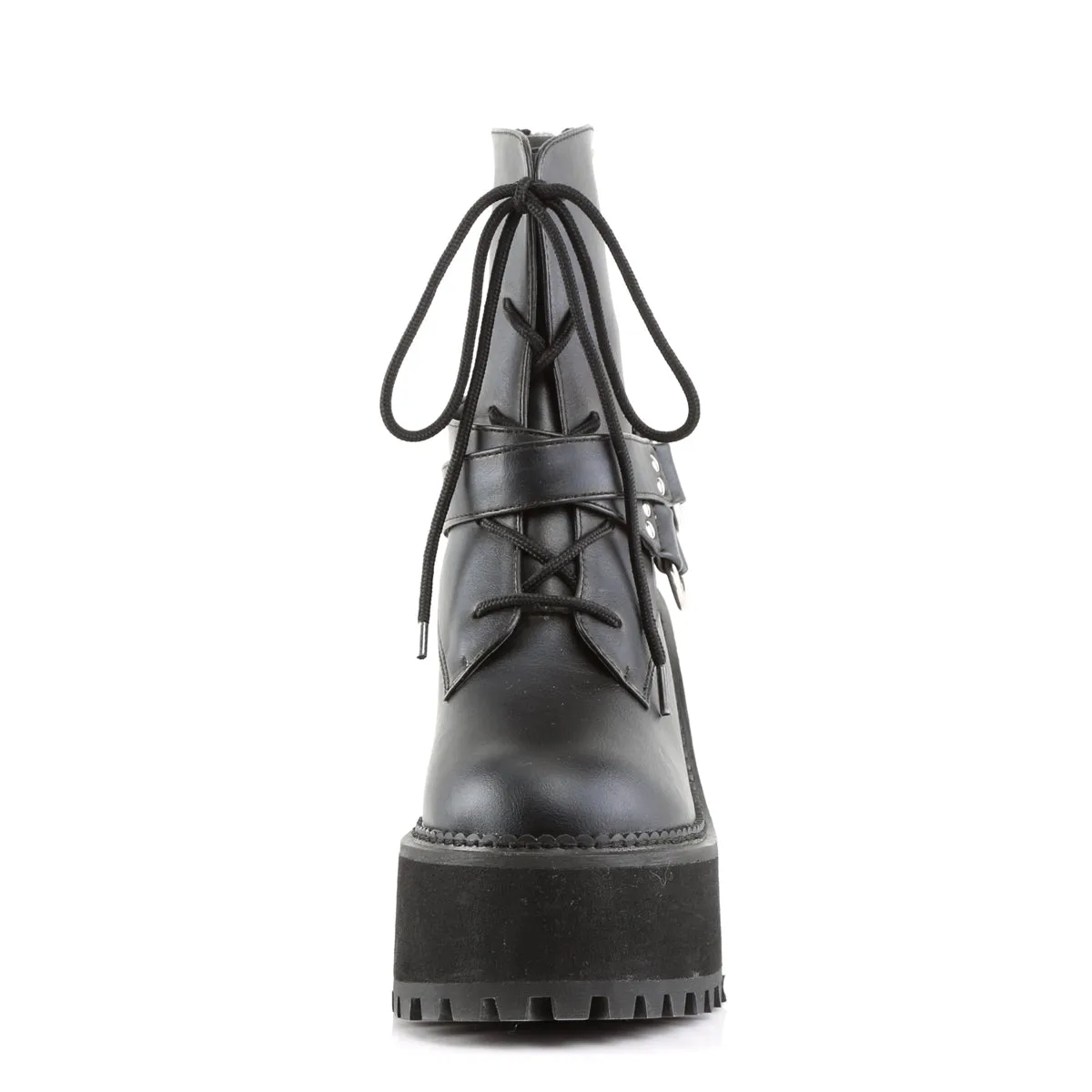 ASSAULT-101 Demoniacult Alternative Footwear Women's Lace Up Black Chunky Ankle Boots