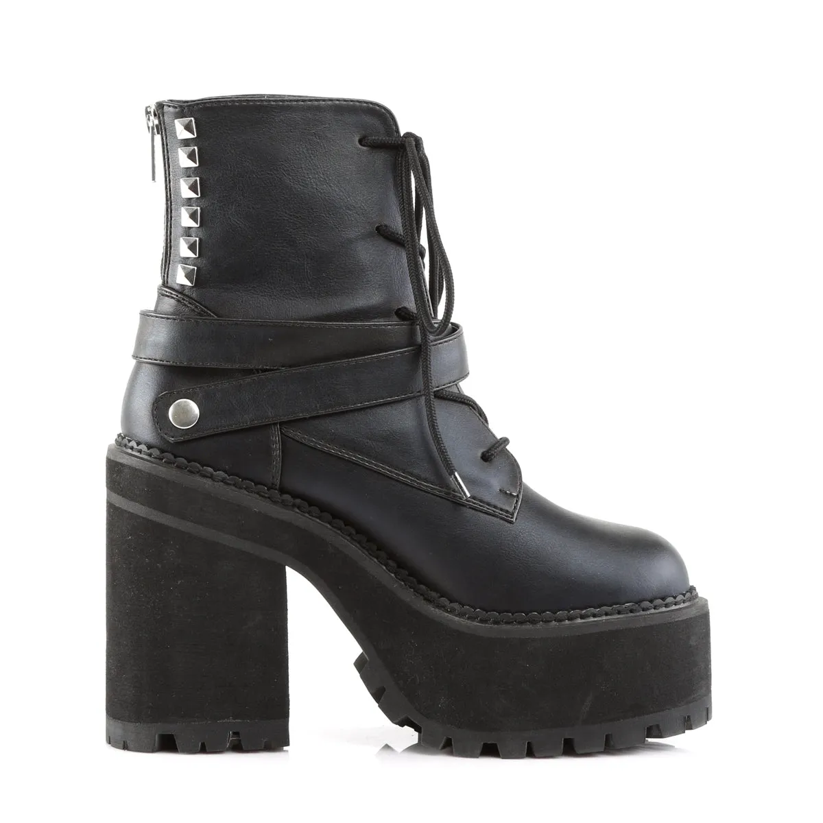 ASSAULT-101 Demoniacult Alternative Footwear Women's Lace Up Black Chunky Ankle Boots