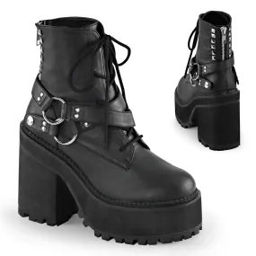 ASSAULT-101 Demoniacult Alternative Footwear Women's Lace Up Black Chunky Ankle Boots