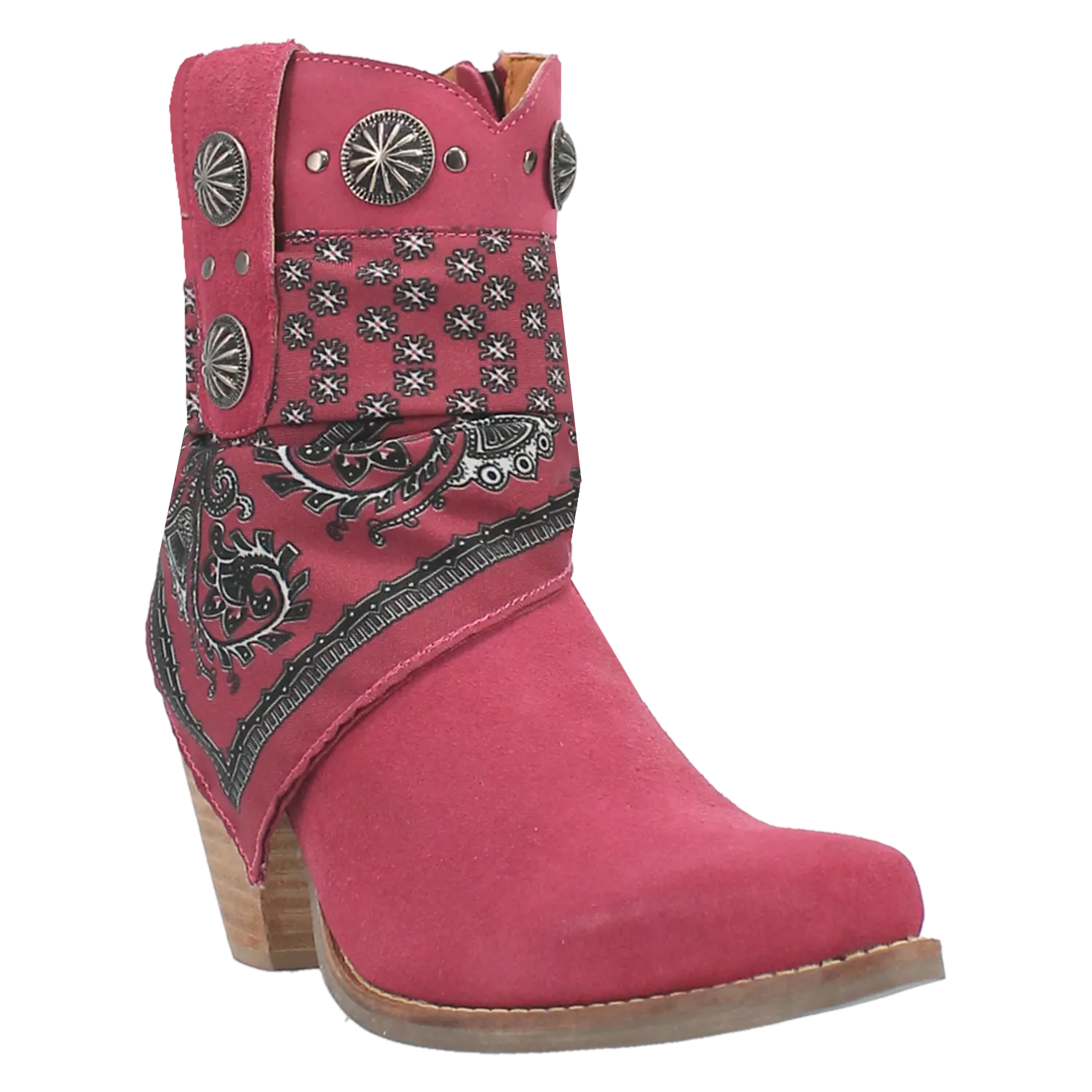 Bandida Fuchsia Suede Silver Concho Bandana Wrapped Booties (DS)