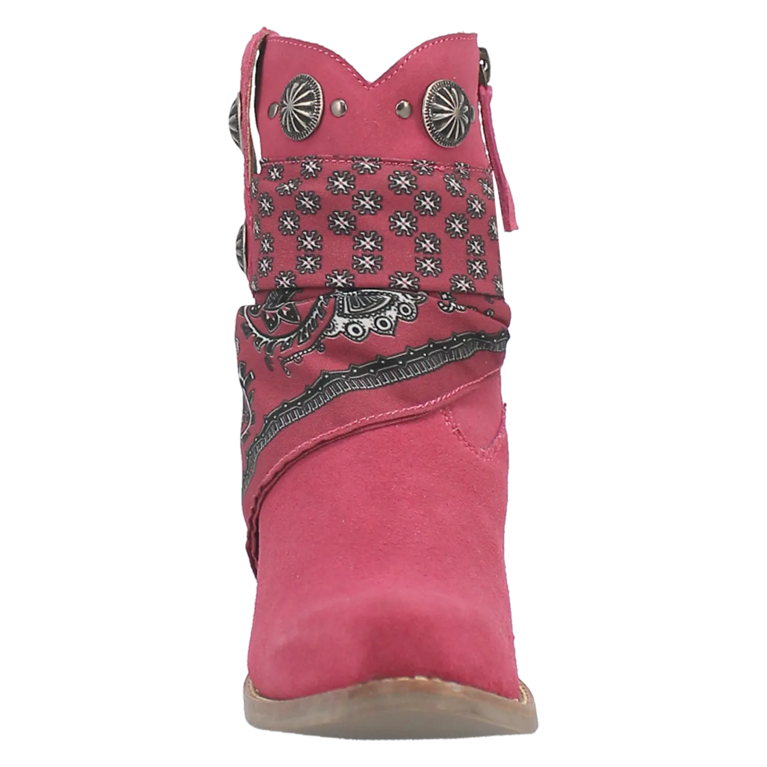 Bandida Fuchsia Suede Silver Concho Bandana Wrapped Booties (DS)