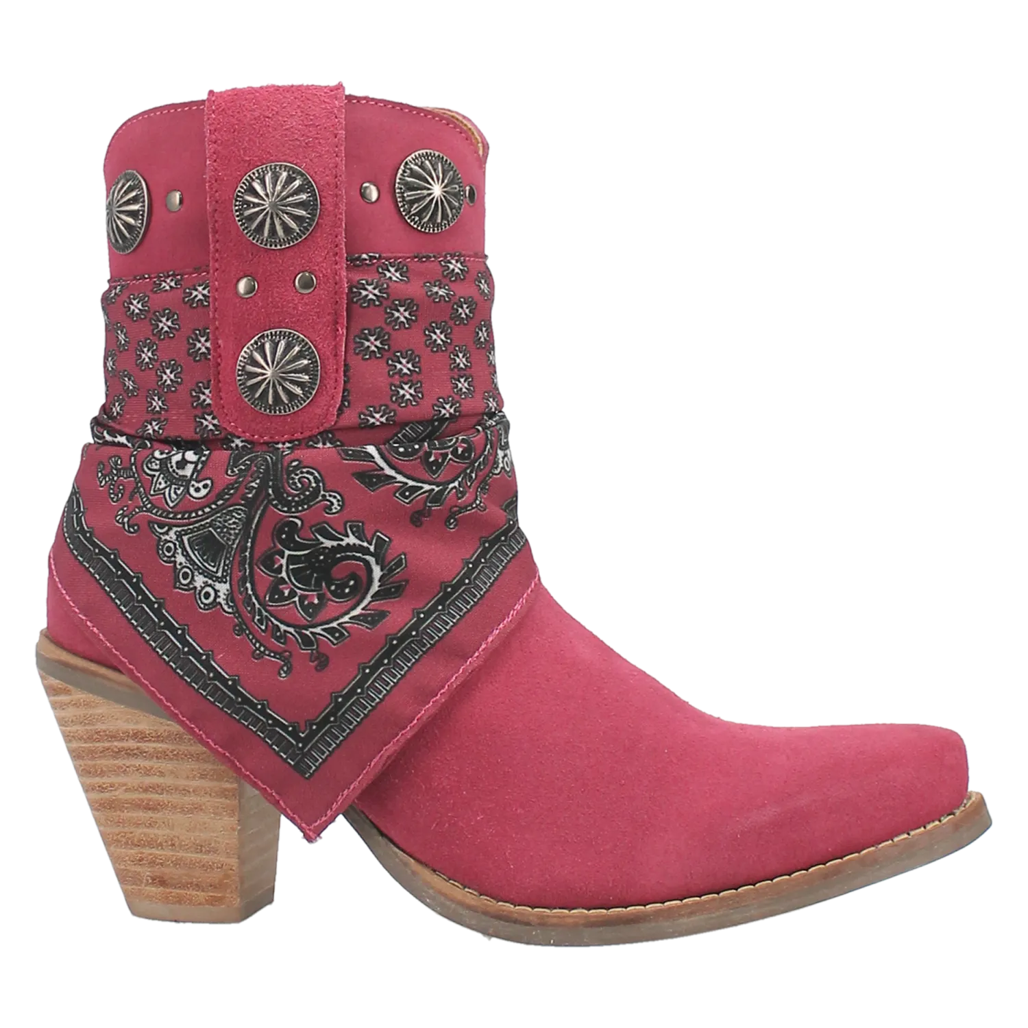 Bandida Fuchsia Suede Silver Concho Bandana Wrapped Booties (DS)