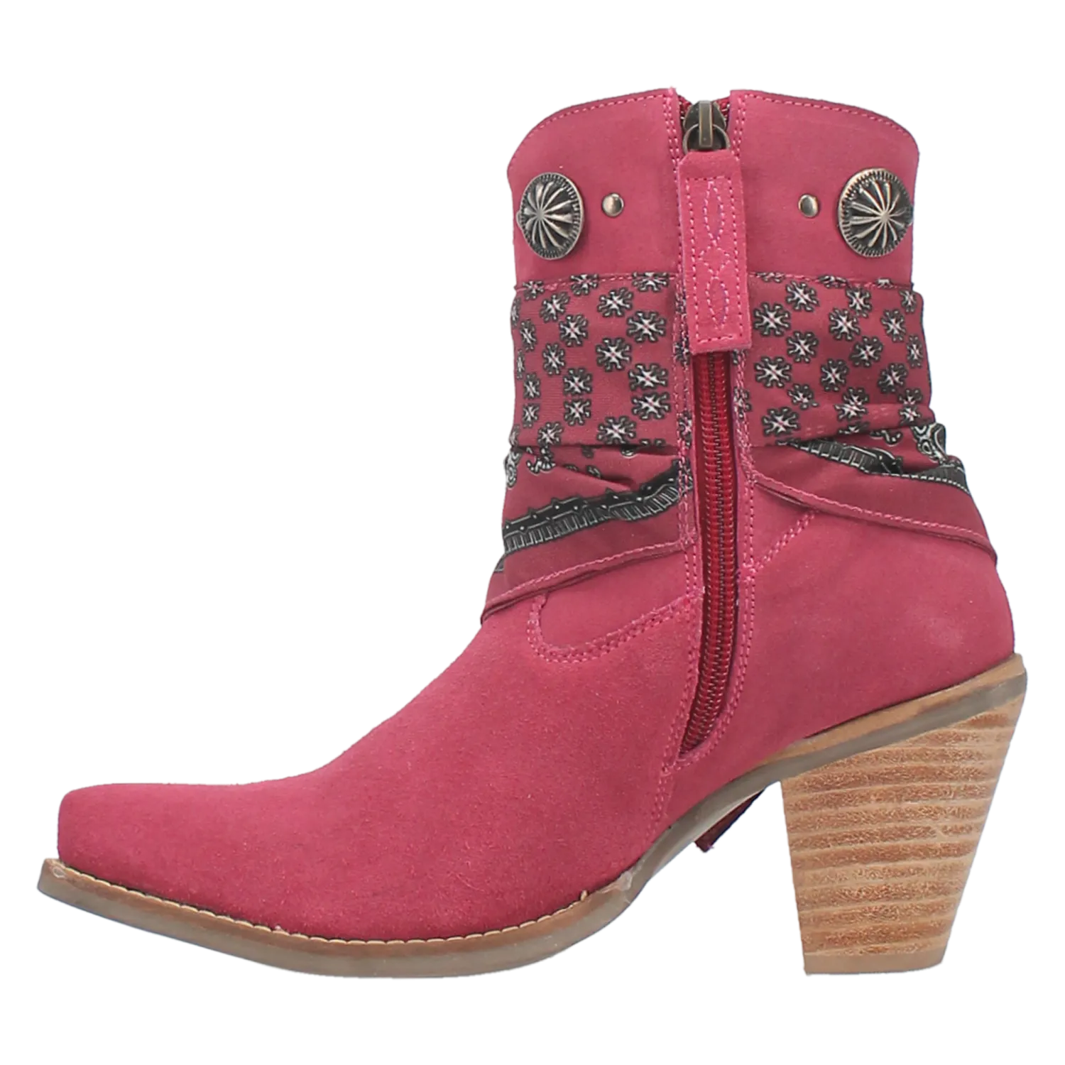 Bandida Fuchsia Suede Silver Concho Bandana Wrapped Booties (DS)