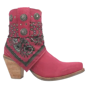Bandida Fuchsia Suede Silver Concho Bandana Wrapped Booties (DS)