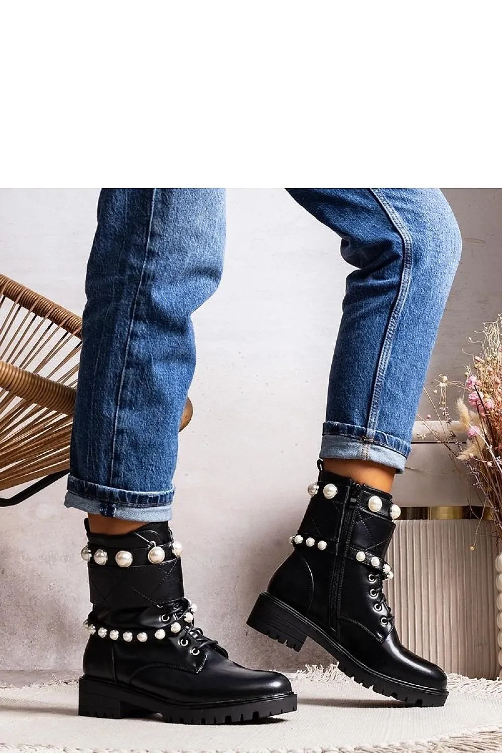 Black lace-up women's ankle boots