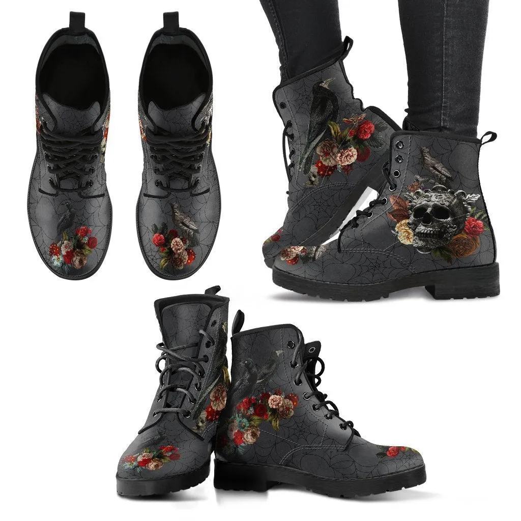 Combat Boots - Goth Shoes #31 Spiderweb Boots | Goth Boots, Gothic Boots, Custom Shoes, Vegan Leather Lace Up Boots, Handmade Lace Up Boots