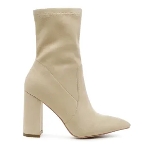 High Block Heeled Boots in Beige