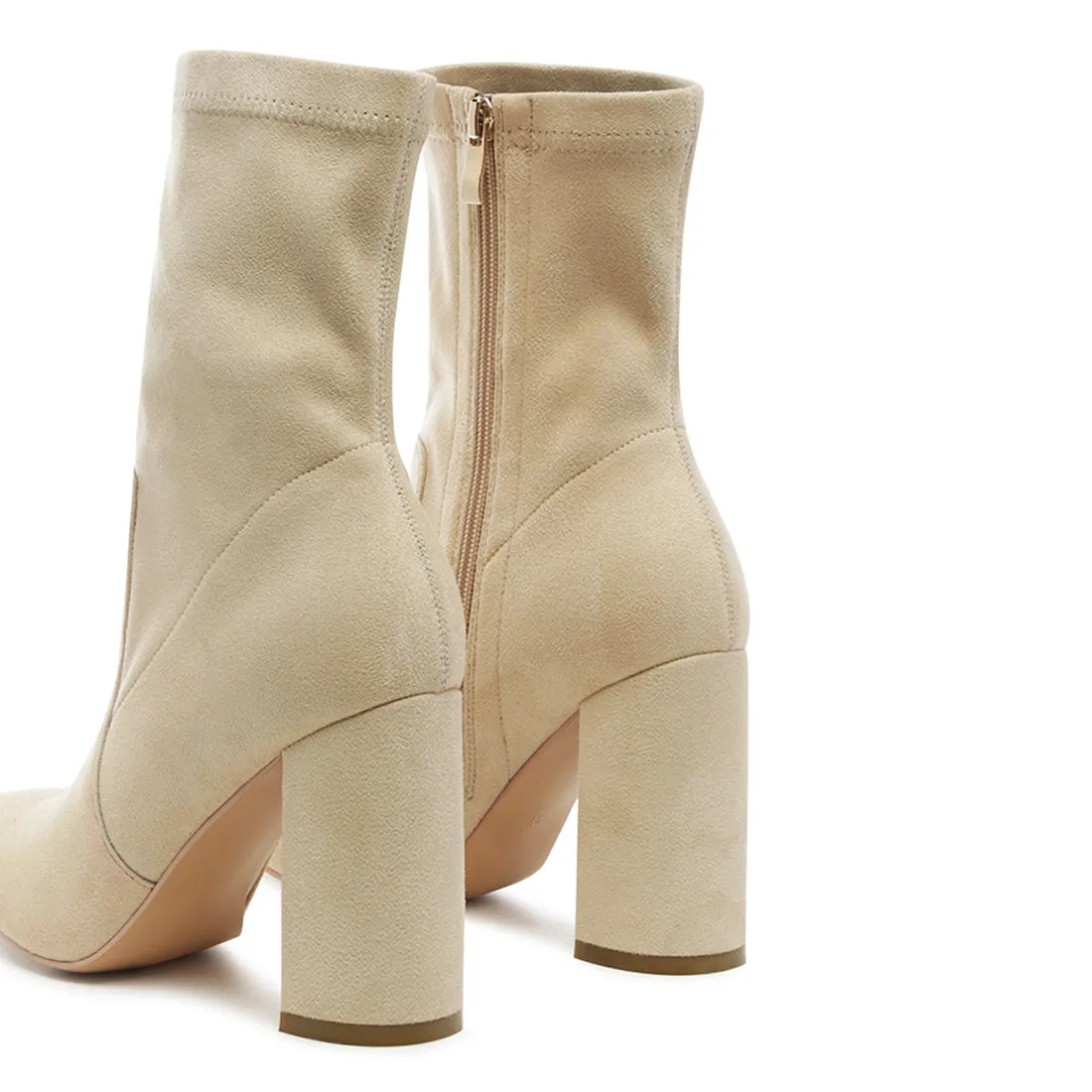 High Block Heeled Boots in Beige