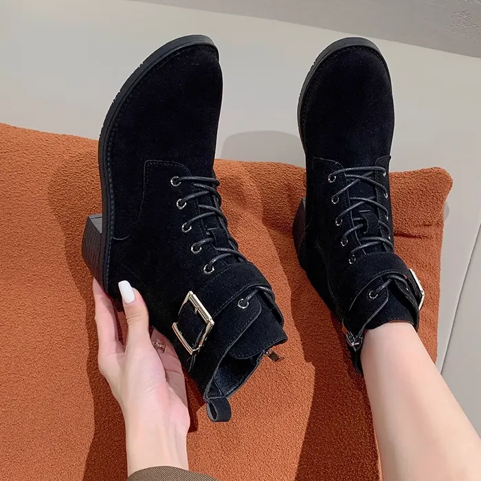 High-Heeled Nubuck Suede Bare Motorcycle Martin Boots