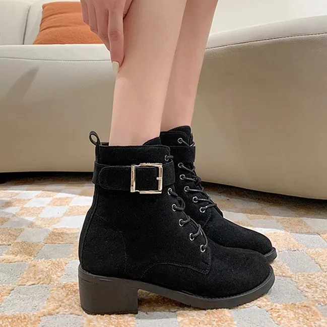 High-Heeled Nubuck Suede Bare Motorcycle Martin Boots