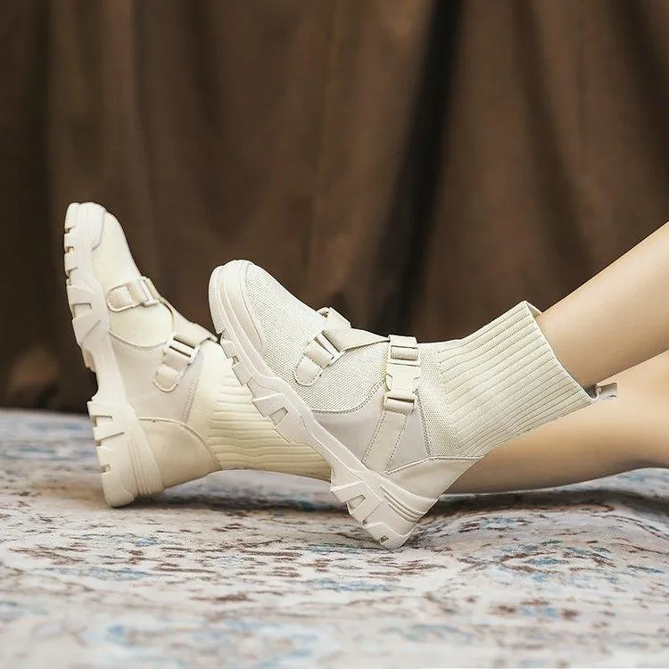 Korean Style Elastic Sock Boots with Thick Sole for Women