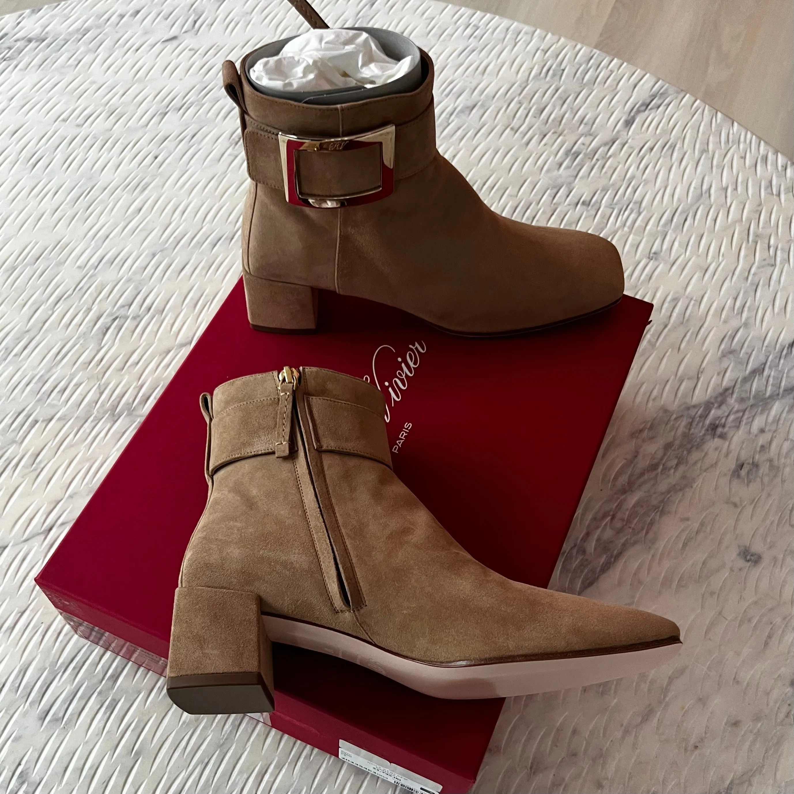 Suede So Vivier Buckled Ankle Boots by Roger Vivier