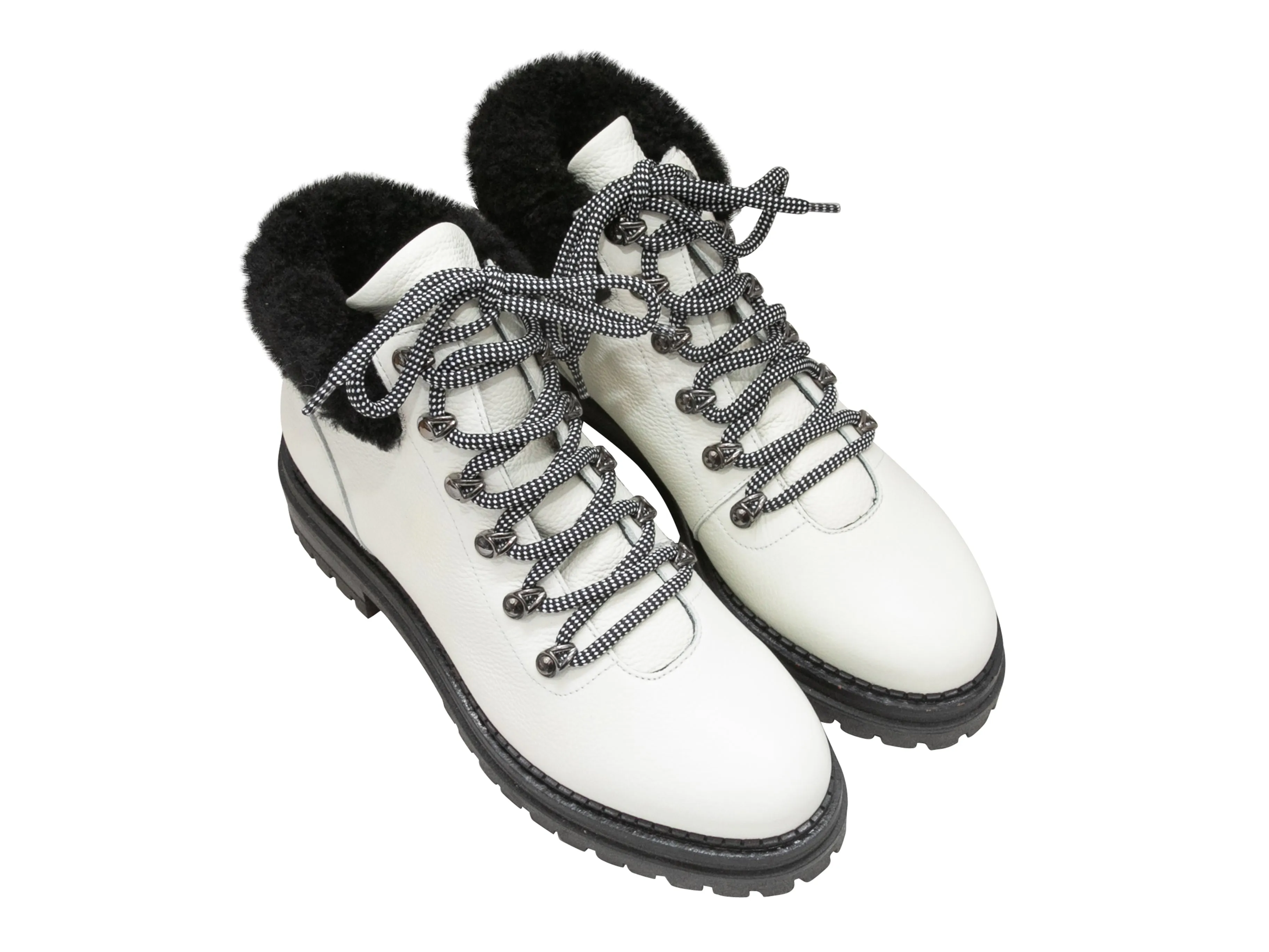 White & Black M.Gemi Shearling-Trimmed Ankle Boots Size 41