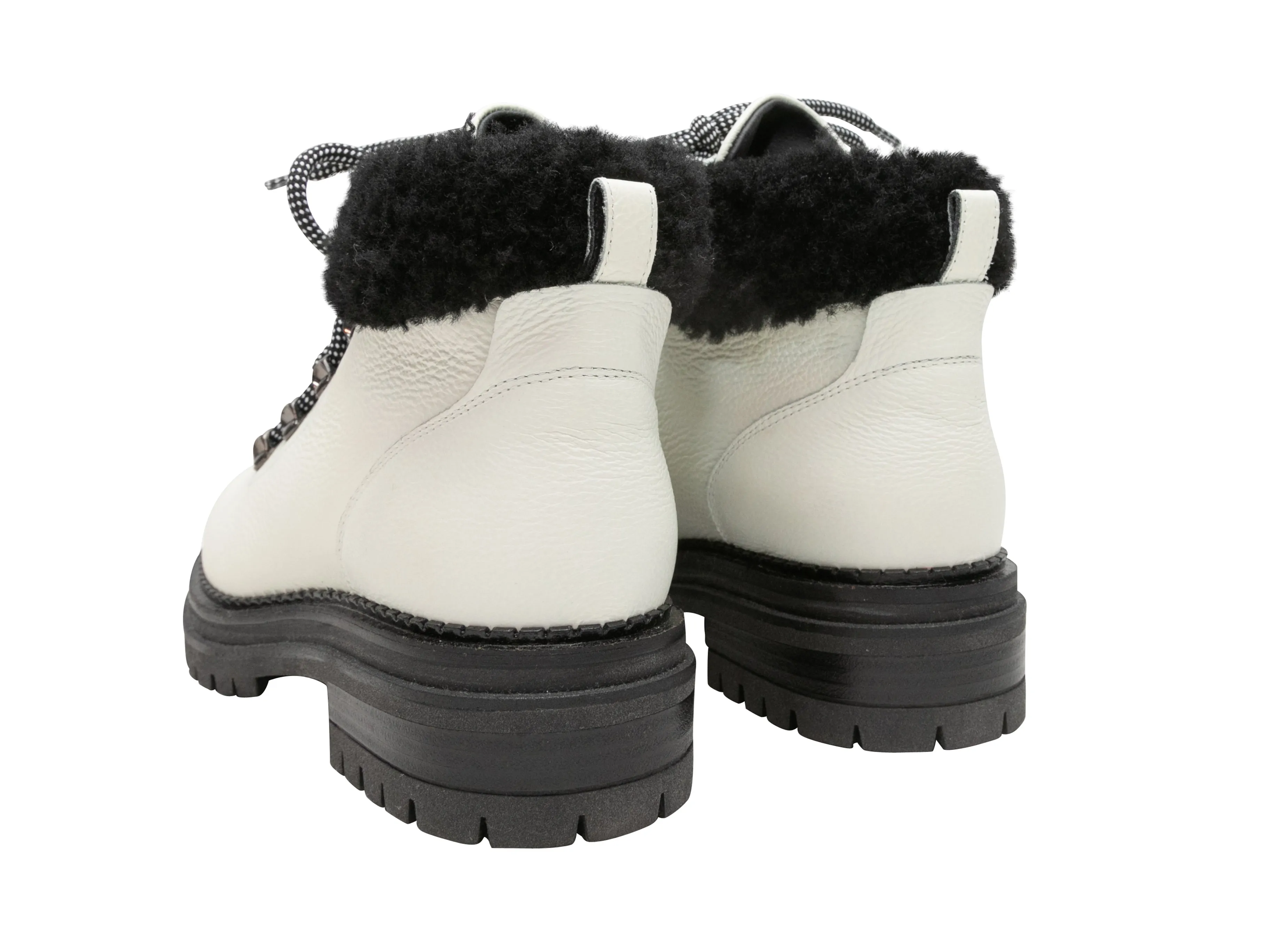White & Black M.Gemi Shearling-Trimmed Ankle Boots Size 41