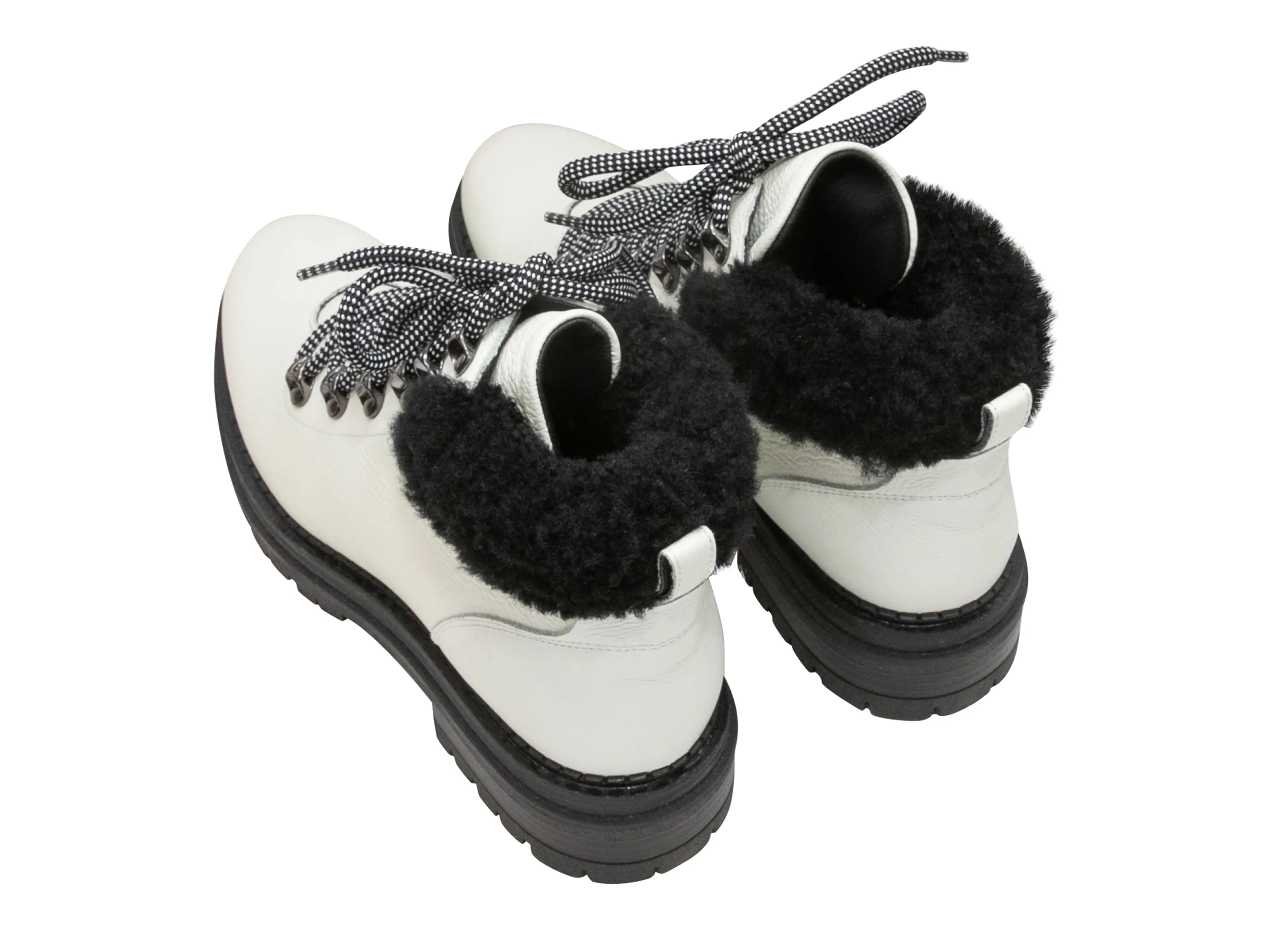 White & Black M.Gemi Shearling-Trimmed Ankle Boots Size 41