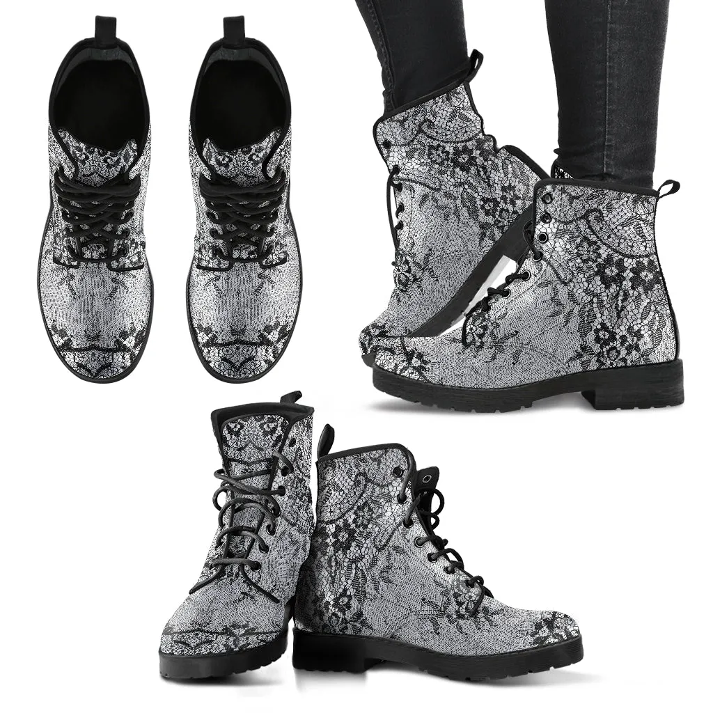 White Boots with a black lace print (REG35)