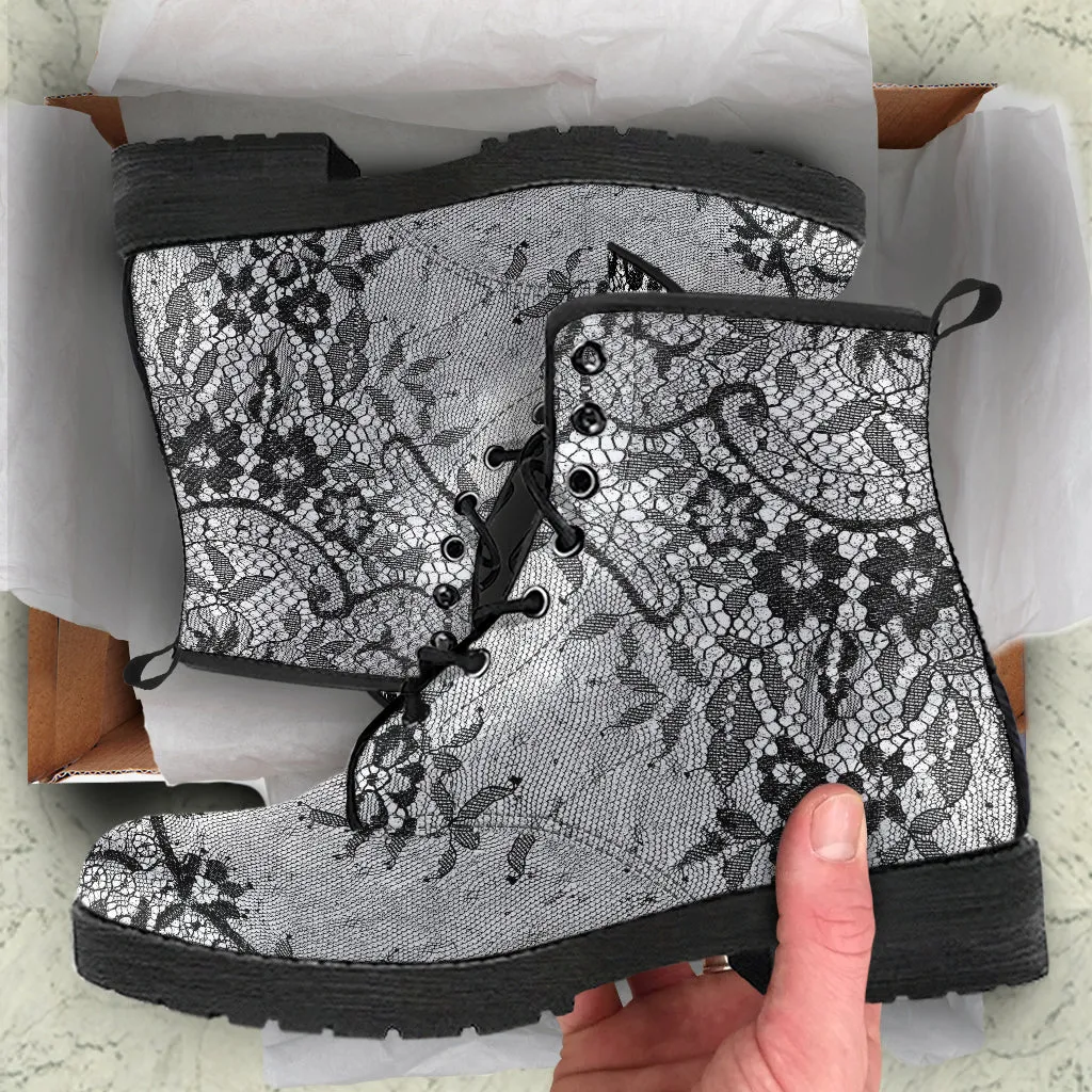 White Boots with a black lace print (REG35)
