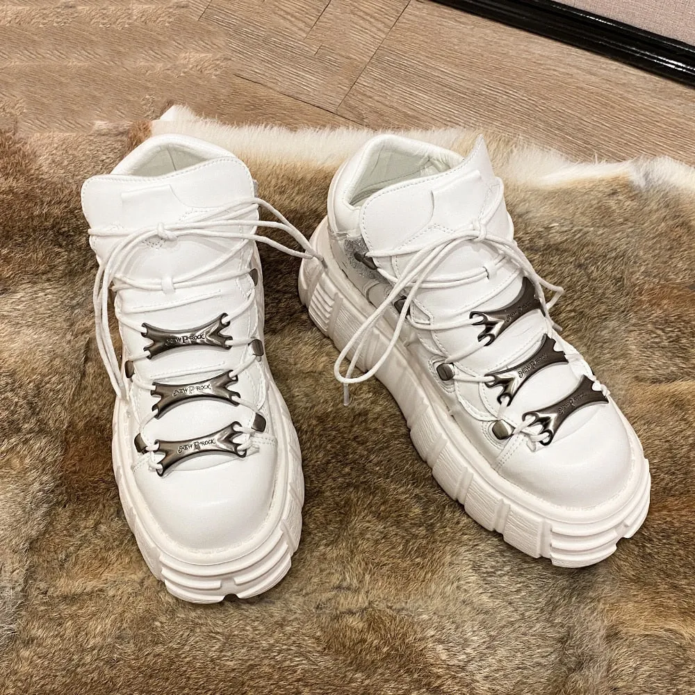 Women's Punk Style Leather Shoes Lace-up Heel Height 6cm Platform