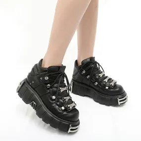 Women's Punk Style Leather Shoes Lace-up Heel Height 6cm Platform