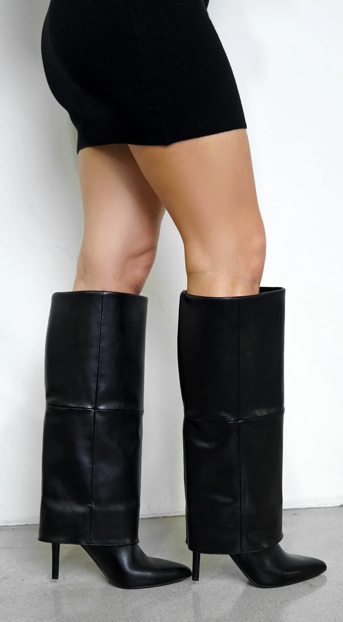 Yetta Pointed Toe Overlay High Heel Boots - Black